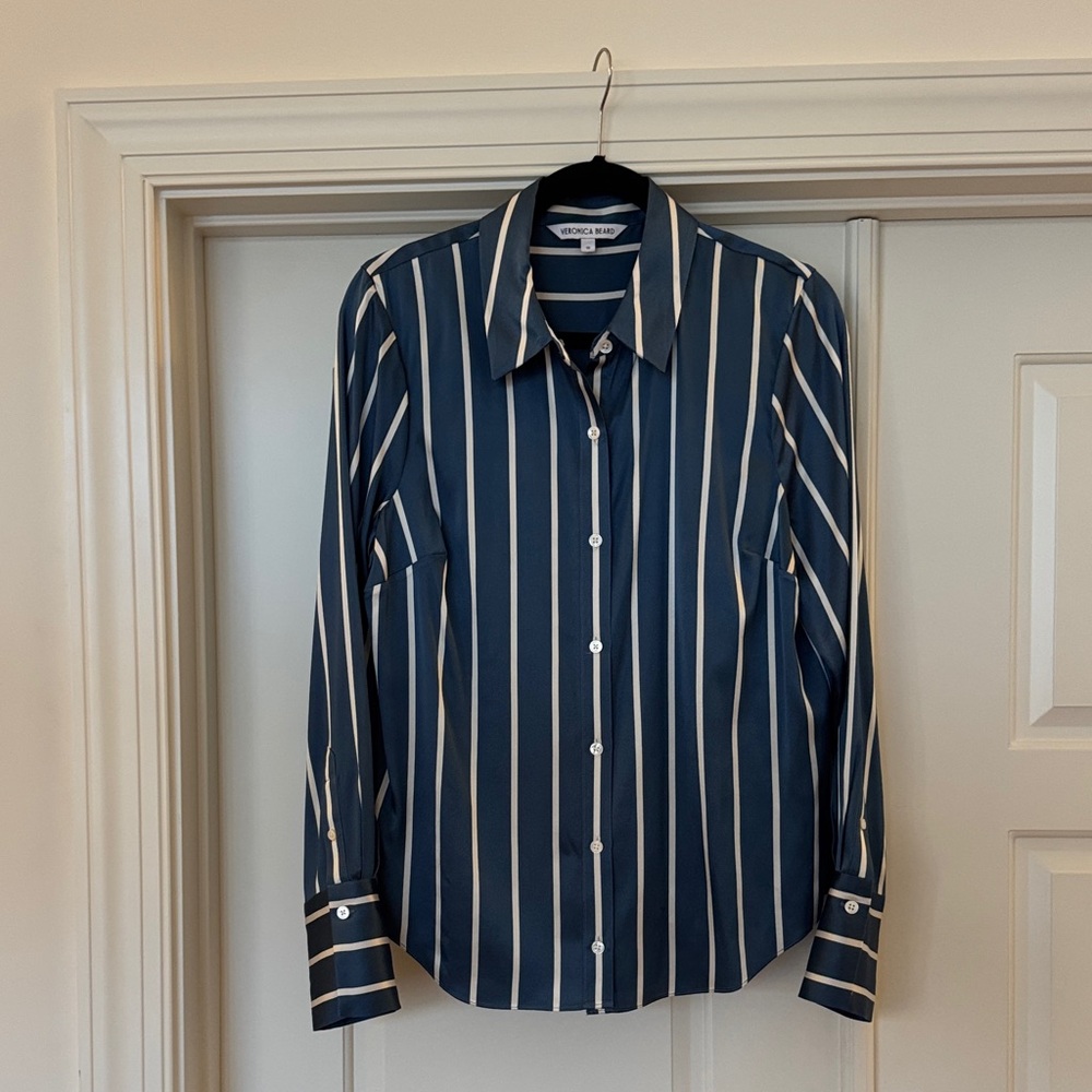 Veronica Beard Navy and White Striped Blouse